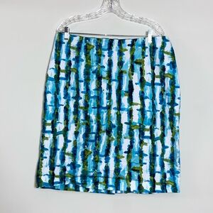 Evan- Picone Woman stretch blue white green career pencil skirt, size 16W